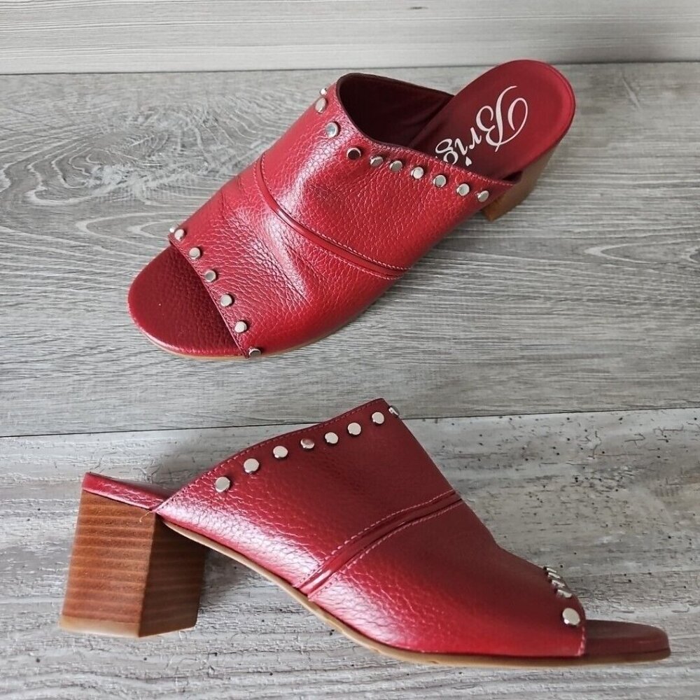 Brighton “TAP” Lipstick (Red) Leather Peep Toe Studded Heels Sandals - Size 8 M - Picture 3 of 15